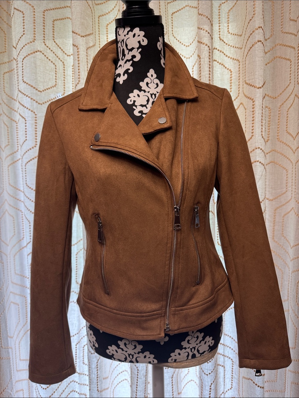 Philosophy Women's Tan Faux Suede Moto Jacket